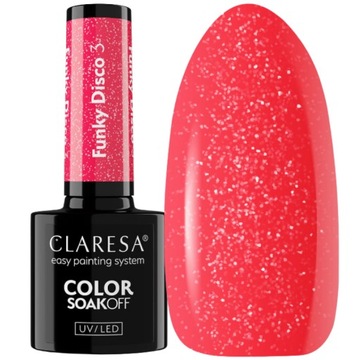 CLARESA FUNKY DISCO 3 KORALOWY RÓŻ NEON Z DROBINKAMI CORAL TWIST