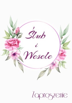 ZAPROSZENIE ŚLUBNE NA WESELE Kwiatowe Lila Róż