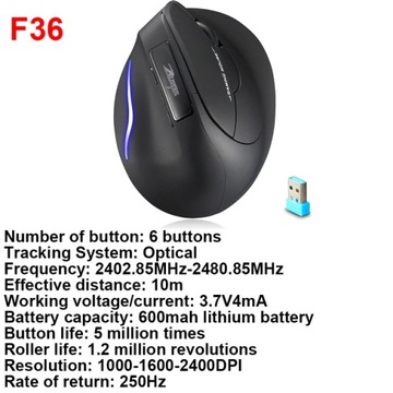 Мышь ZELOTES F-26C вертикальная стационарная эргономичная 3200DPI 2.4G