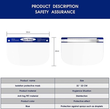 PRZYŁBICA OSŁONA TWARZY Z FOLIĄ I GĄBKĄ 5 SZTUK