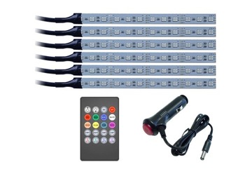 Oświetlenie WNĘTRZA auta RGB LED 6x12 LED music