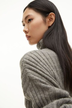 H&M szary golf melanżowy prążkowany paski prążki wełniany wełna sweter XS/S
