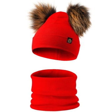 Czapka komin komplet pompony jesień/zima 48-56