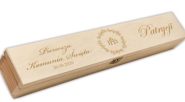 ŚWIECA DO NA KOMUNII +PUDEŁKO DREWNIANE EKO poziom