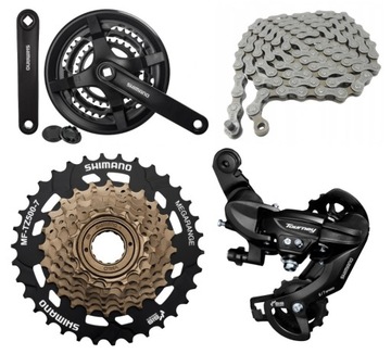 ZESTAW NAPĘDU SHIMANO 7rz KORBA 48T, WOLNOBIG 34T, PRZERZUTKA, ŁAŃCUCH 3x7