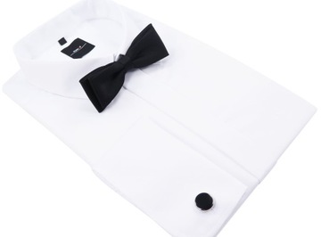 Biała koszula ślubna na spinki M1 176-182 46-SLIM