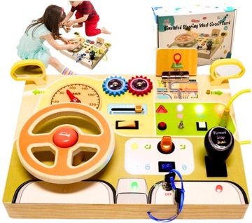 Tablica Manipulacyjna Drewniana Sensoryczna Montessori Edukacyjna Światełka