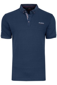POLÓWKA KOSZULKA MĘSKA NIEBIESKA T-SHIRT POLO WZOREK KROPKI CASUAL: XL