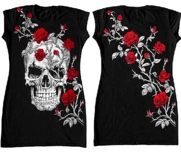 Bluzka Top tunika mini GOTHIC SKUL ROSES TD45 XL