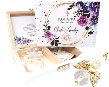 Pamiątka Chrztu podziękowanie BIAŁE Różaniec WZORY