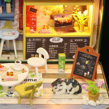 Деревянный домик КАФЕ КОТ в светодиодном коробе своими руками