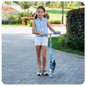 СКУТЕР 2 КОЛЕСА СВЕТОДИОДНОЕ ОСВЕЩЕНИЕ СИНИЙ РЕГУЛИРОВКА ВЫСОТЫ ТОРМОЗ СКЛАДНОЙ