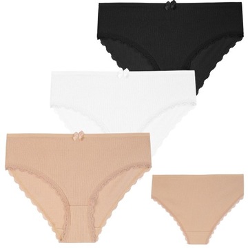 3x Figi Majtki Damskie Prążkowane Bikini Bawełniane Koronkowe MORAJ S