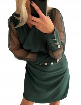V404 SUKIENKA KOPERTOWA RĘKAW TIULOWY ZIELONY r. 46 (3XL)
