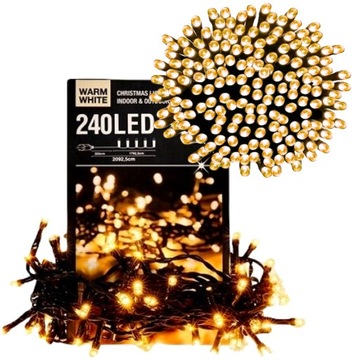 LAMPKI CHOINKOWE 240 LED CIEPŁE BIAŁE WEW / ZEW OŚWIETLENIE ŚWIĄTECZNE 20m