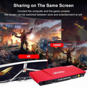 KVM-переключатель HDMI 2x1 4K USB 2.0 18 Гбит/с IR HDCP