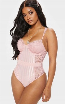 Prettylittlething isy body ramiączkach na siateczka koronka różowe L NG4