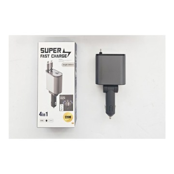 ŁADOWARKA SAMOCHODOWA 2 CHOWANE KABLE 2 PORT ADAPTER 4W1 PD QC3.0 20W 100W