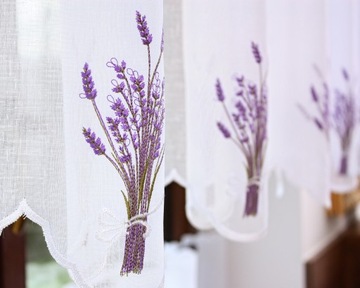 Заздростка Белая Штора для кухни Лаванда Высота вышивки 70 см