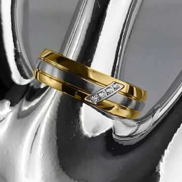 КО12 ЗОЛОТО-СЕРЕБРЯНОЕ ОБРУЧАЛЬНОЕ КОЛЬЦО СТАЛЬ 316L 1ШТ.