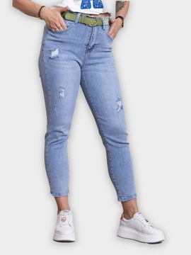 Spodnie jeans damskie M.Sara Boyfriend z przetarciami Niebieskie -XL