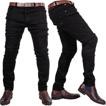 Spodnie męskie JEANSY CZARNE skinny SLIM rurki FANG r.42