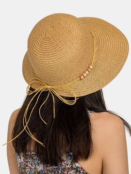 Słomkowy kapelusz damski letni plażowy przeciwsłoneczny lekki brązowy