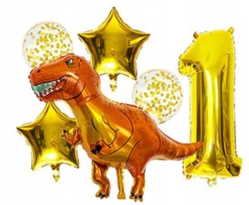 Zestaw balonów hel urodzinowych roczek 1 dinozaur pierwsze cyfra jeden