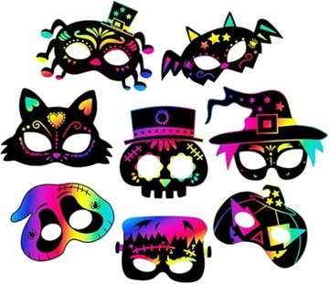 zestaw 18 sztuk MASKI HALLOWEEN do zdrapywania wydrapywanki DIY