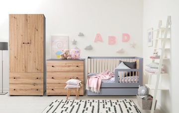 ДЕРЕВЯННАЯ МЕБЕЛЬ ДЛЯ ДЕРЕВЯННЫХ кроваток KLUPŚ PAULINE ДУБ ГРАФИТ 60x120 БЕСПЛАТНЫЕ ПЕРИЛА