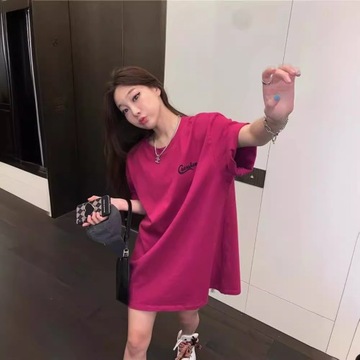 Bawełniana koreańska wersja luźnej, modnej damskiej bluzki z krótkim rękawem