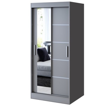 Szafa Przesuwna 90 cm Antracyt Listwy Lustro