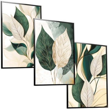 30x40 ZESTAW OBRAZY W RAMIE PLAKATY RAMKA NATURA BOHO ZIELONE LIŚCIE