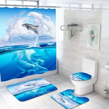 ZESTAW ZASŁON PRYSZNICOWYCH 3D DELFIN ZWIERZĘ NIEDŹWIEDŹ ZIELONA ROŚLINA