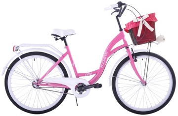 ROWER MIEJSKI 26 DAMSKI RÓŻ-BIAŁ 3S KOZBIKE33 KOSZ
