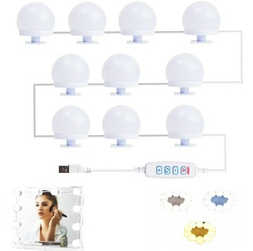 Zestaw 10 samoprzylepnych lampek LED do lustra ZD109