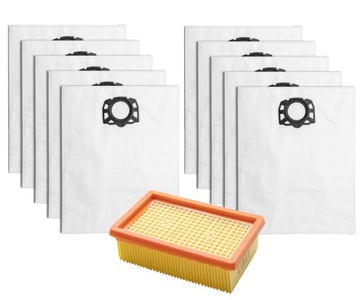 10x WORKI + FILTR POWIETRZA DO ODKURZACZA KARCHER WD4 WD5 WD6