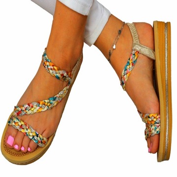 SANDAŁY DAMSKIE Z GUMECZKAMI ELEGANCKIE PLECIONE