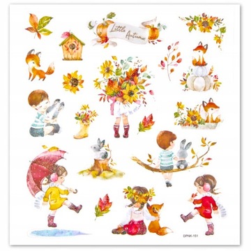 NAKLEJKI DEKORACYJNE Z BROKATEM PAPIEROWE LITTLE AUTUMN 19 SZTUK DpCraft