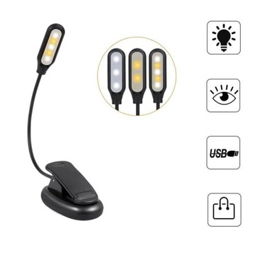 LAMPKA BIURKOWA NOCNA CZYTANIA klips 5 LED USB