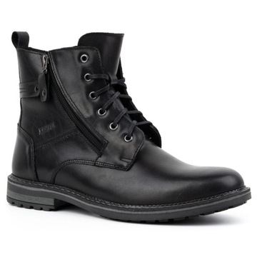 Buty męskie trzewiki zimowe skórzane wysokie 155KAM czarne 40