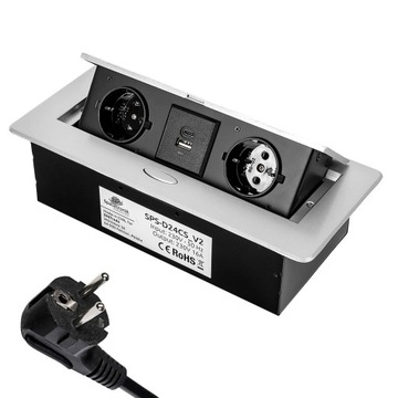 Gniazdo mediaport wpuszczane USB-C srebrne 230V AC