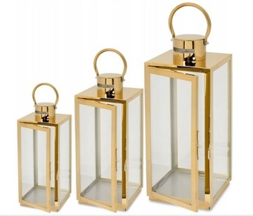 Latarenki Glamour 3 szt lampiony latarnie XXL 63 - 49 - 38 cm ZŁOTE