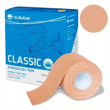 TAŚMA DO KINESIOTAPINGU TAPE ELASTYCZNY K-ACTIVE 5CMX5M BEŻOWY
