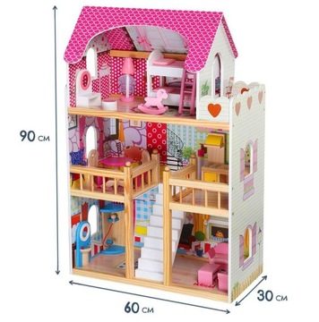 DUŻY DREWNIANY DOMEK dla LALEK +Meble +Basen + Led