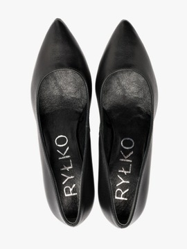 Черные туфли-лодочки на высоком каблуке из лицевой кожи на шпильке с поролоном RYŁKO 39