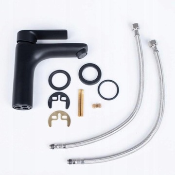 Zestaw bateria do umywalki WOLNOSTOJĄCA czarna niska + KRAN KOREK KLIK KLAK