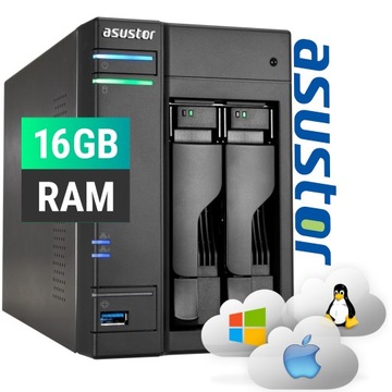 DWUKIESZENIOWY SERWER NAS ASUSTOR AS6302T USB-C HDMI CHMURA | 16 GB RAM!