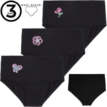 ЧЕРНЫЕ ЖЕНСКИЕ ТРУСЫ ИЗ ГЛАДКОГО ХЛОПКА С ЦВЕТОМ МОРАХ, 3 ПАКЕТА - XXL