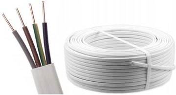 KABEL PRZEWÓD INSTALACYJNY PŁASKI YDYp 4x1,5 PRĄDOWY ELEKTRYCZNY 1M BIAŁY